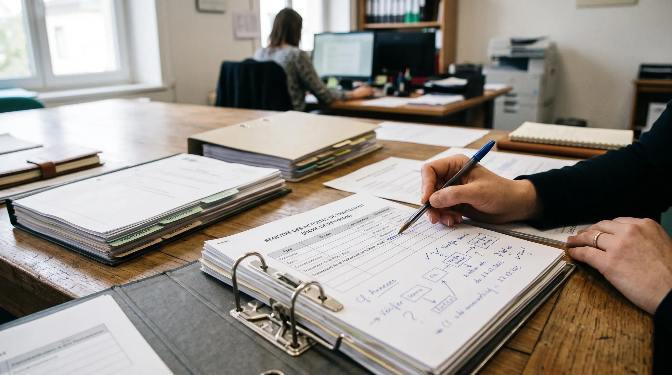 Documents réglementaires et registre de traitement RH ouverts pour un contrôle de conformité.